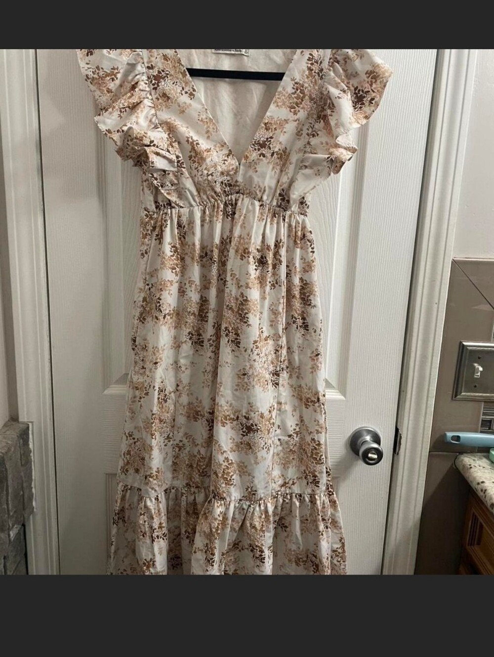 Abercrombie & Fitch Cream Midi Dress with Brown Floral Print